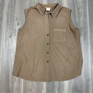 Company Collection Brown Striped Sleeveless‎ Collared Button Top Size 12